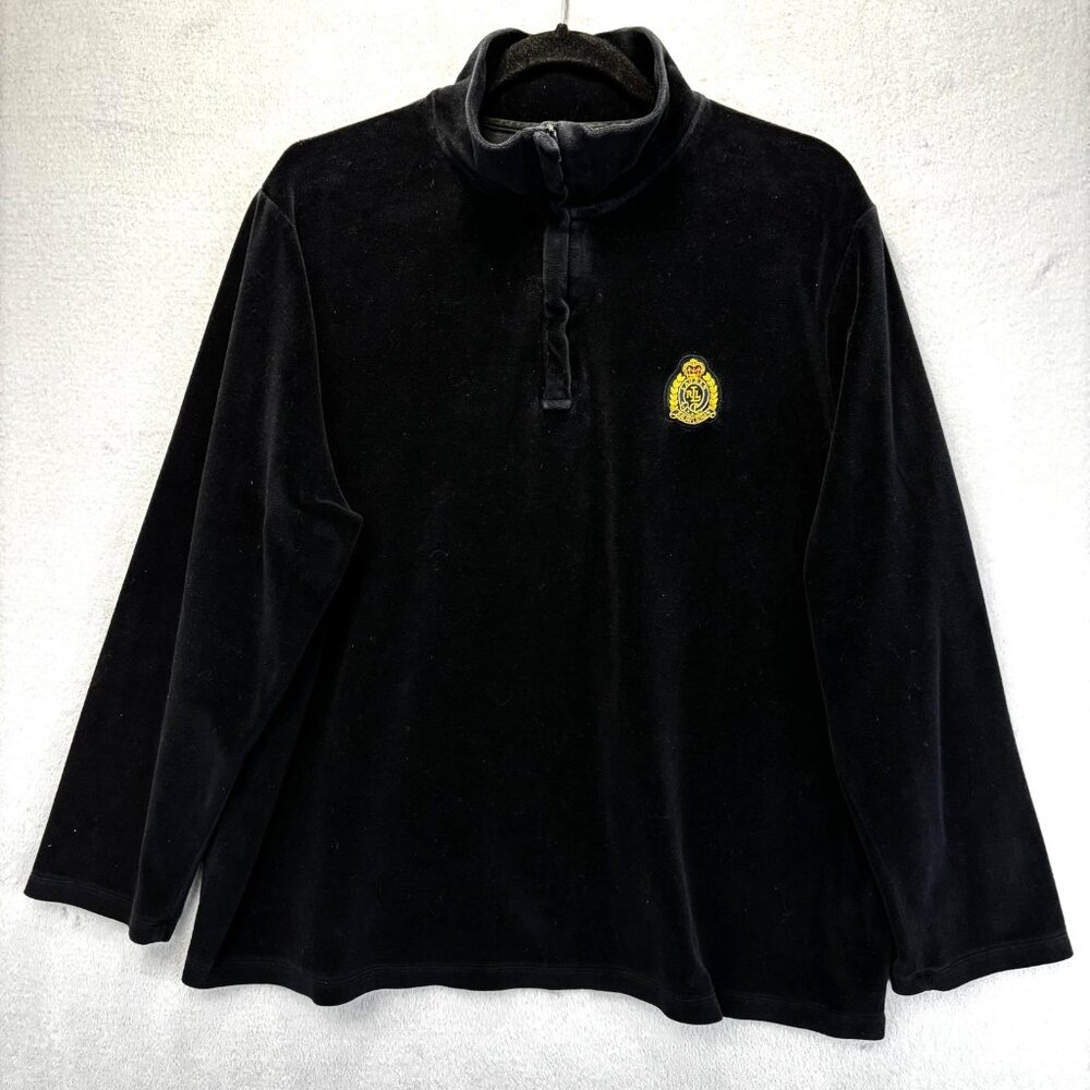 Vintage 90s Lauren Ralph Lauren 1/4 Zip Fleece Sweater Womens 2X‎ Crest Preppy